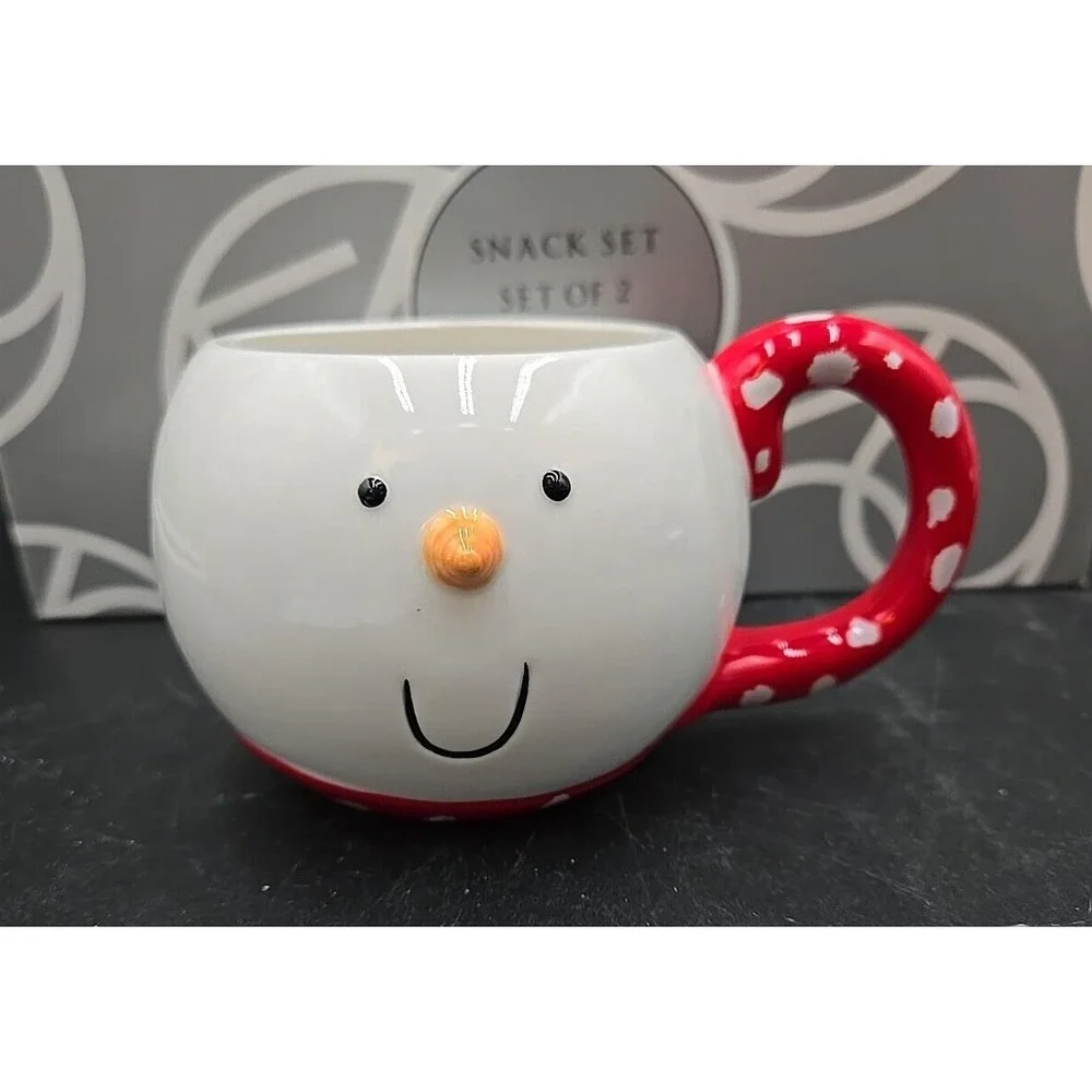 Snowman Red White Snack Plate Cup Mug. Christmas Seasonal Department 56 w/box‎